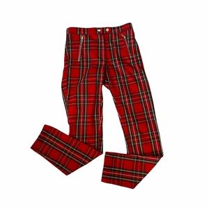 Hm red plaid pants punk rocker silver pocket zippers women’s size 4 Christmas